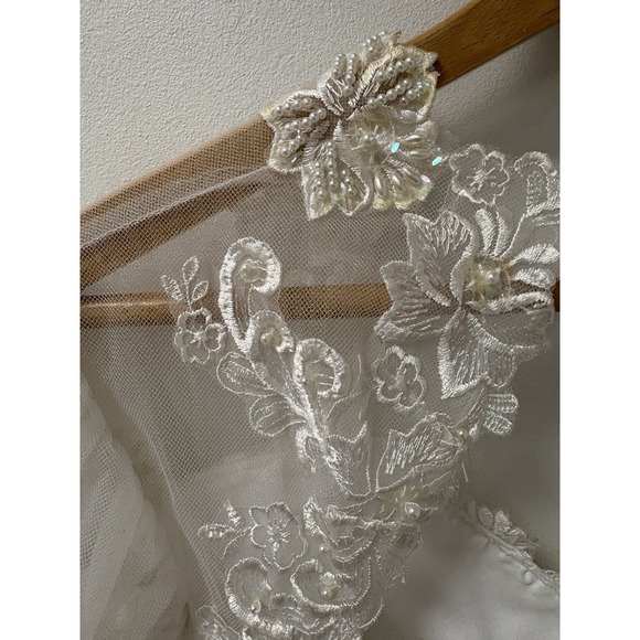 Vtg San Martin Wedding Dress Long Sleeve Train Lace Embroidered Tulle Sz 6/8 - Picture 8 of 16